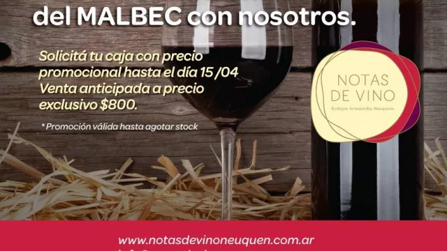Se viene el “Malbec World Day” y de la mano de productores neuquinos podés comprar una promo de la marca “Notas de Vino”
